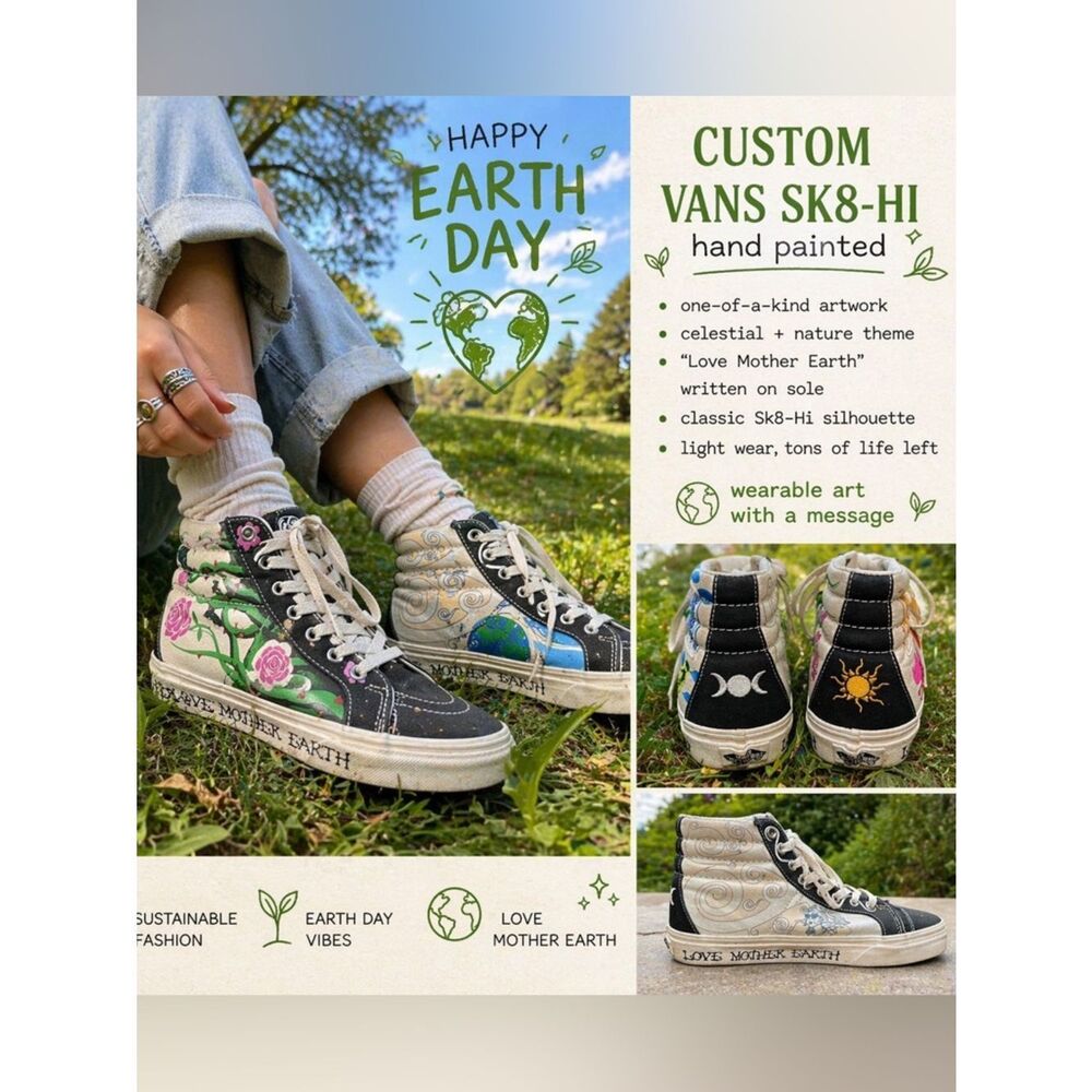 Custom Vans Sk8 Hi Hand Painted Celestial Sun Moon Earth Sneakers 7.5